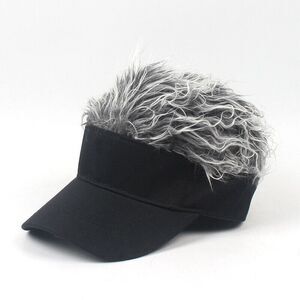 Adjustable Black Street Fashion Visor Hat with Spiked Wig - Breathable Woven